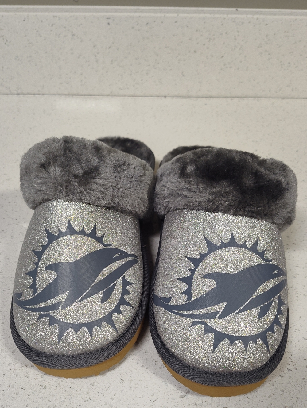 Miami Dolphins Print Slippers with Faux Fur Size Large